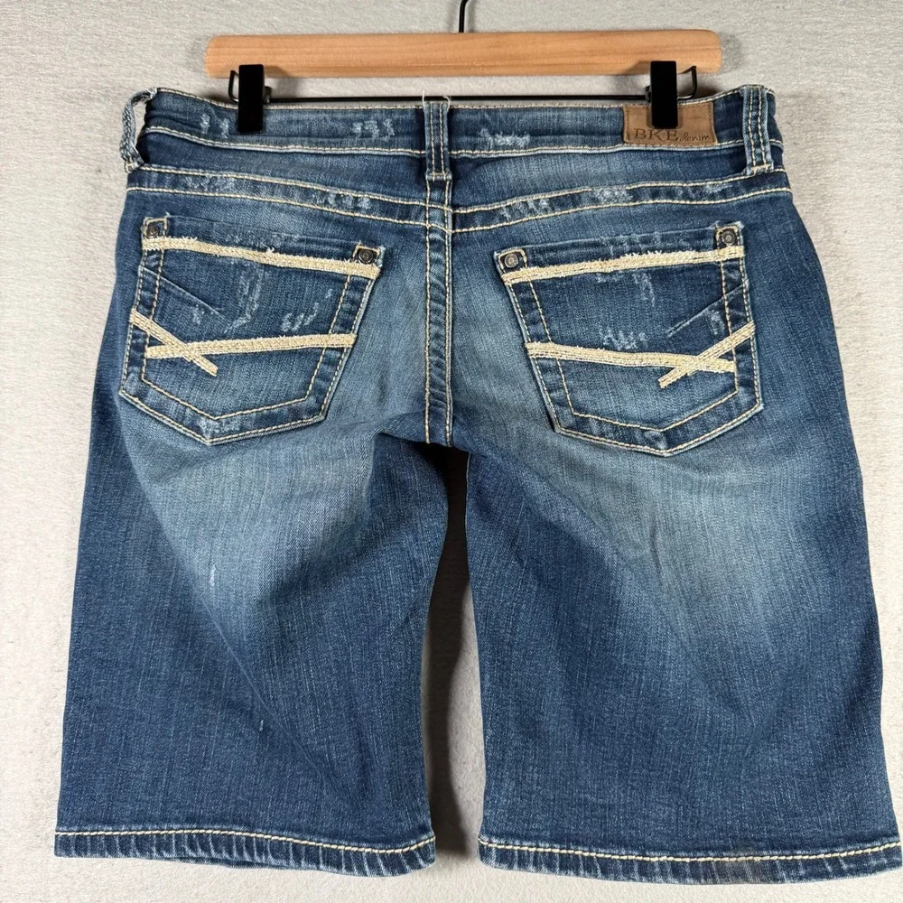 BKE Stella Women 29 Medium Wash Bermuda Denim Shorts ABK1530 Blue Stretch